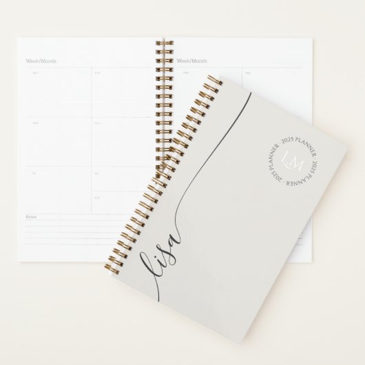 Elegant Minimal Monogram Initialen Script Name Planner (Display)
