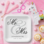Elegant Minimal Mr en Mrs Wedding Papieren Bordje (Feest)
