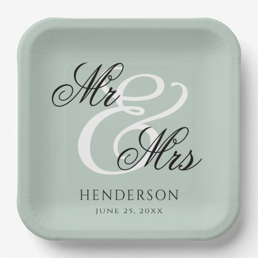 Elegant Minimal Mr en Mrs Wedding Papieren Bordje (Voorkant)