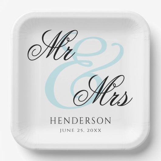 Elegant Minimal Mr en Mrs Wedding Papieren Bordje (Voorkant)