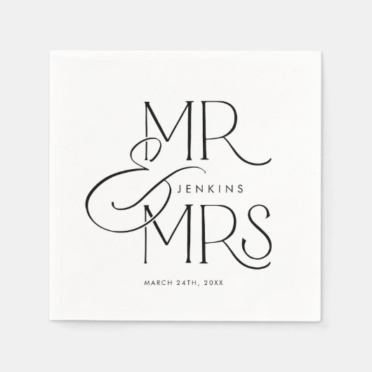 Elegant Minimal Mr en Mrs Wedding Servet (Voorkant)