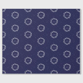 Elegant Minimal Navy Blue Kerstmis Holly Wreator Cadeaupapier (Vlak)