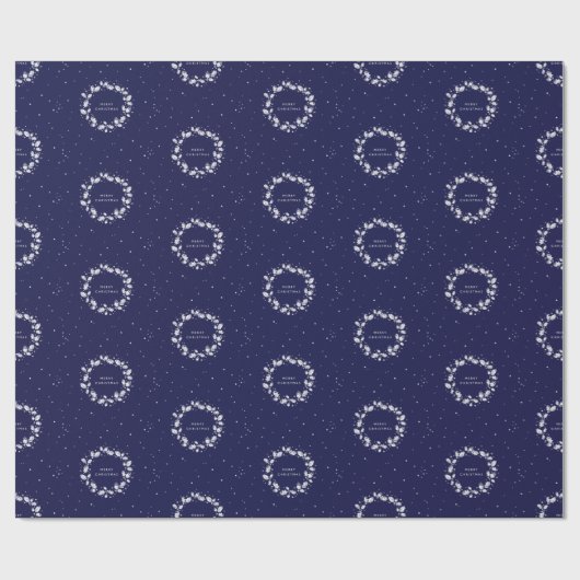 Elegant Minimal Navy Blue Kerstmis Holly Wreator Cadeaupapier (Vlak)
