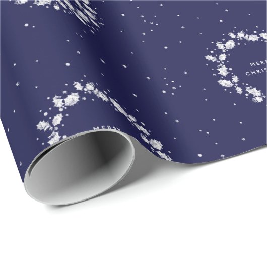 Elegant Minimal Navy Blue Kerstmis Holly Wreator Cadeaupapier (Rol Hoek)