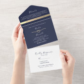 Elegant Minimal Navy Blue Wedding All In One Uitnodiging (Afscheurbaar)