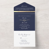Elegant Minimal Navy Blue Wedding All In One Uitnodiging (Binnen)