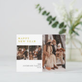 Elegant Minimal New Year Cheers Family 3 Photo Feestdagenkaart (Staand voorkant)