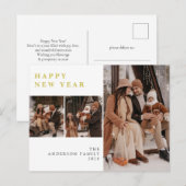 Elegant Minimal New Year Cheers Family 3 Photo Feestdagenkaart (Voorkant / Achterkant)