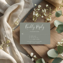 Elegant Minimal Olive Green Wedding RSVP Uitnodiging Briefkaart