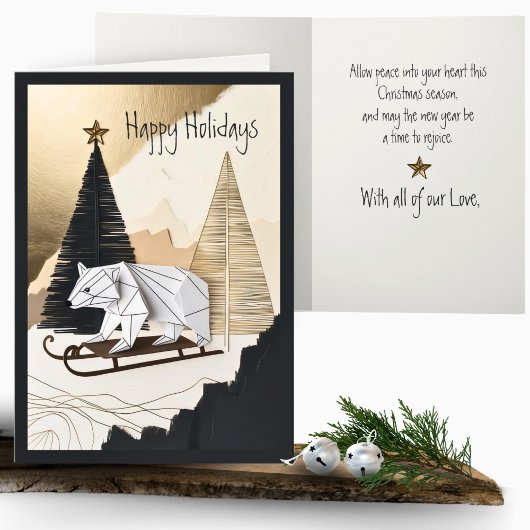 Elegant Minimal Origami Holiday Beer Sled Forest Kaart