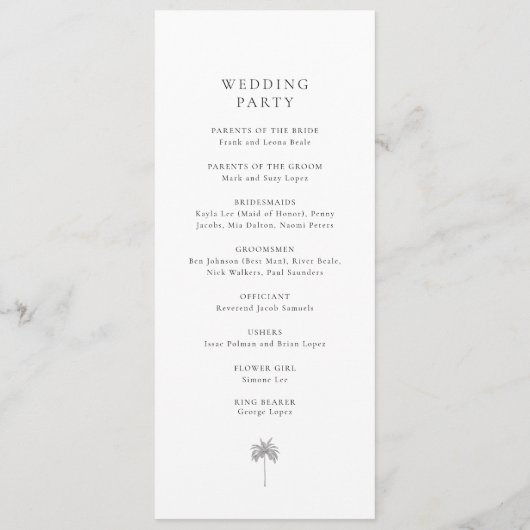 Elegant Minimal Palm Tree Wedding Program Programmakaart (Achterkant)
