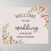 Elegant Minimal Roos Bloemen bruiloft welkomstbord Poster (Voorkant)