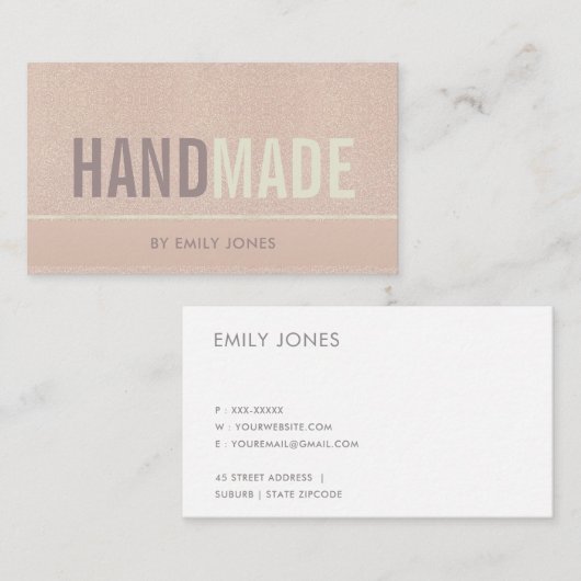 ELEGANT MINIMAL ROOS GOLD SHIMMER HANDMADE VISITEKAARTJE (Voorkant / Achterkant)