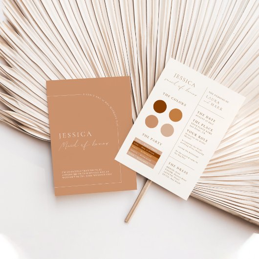 Elegant Minimal Rust Boho Maid of Honor Info Kaart