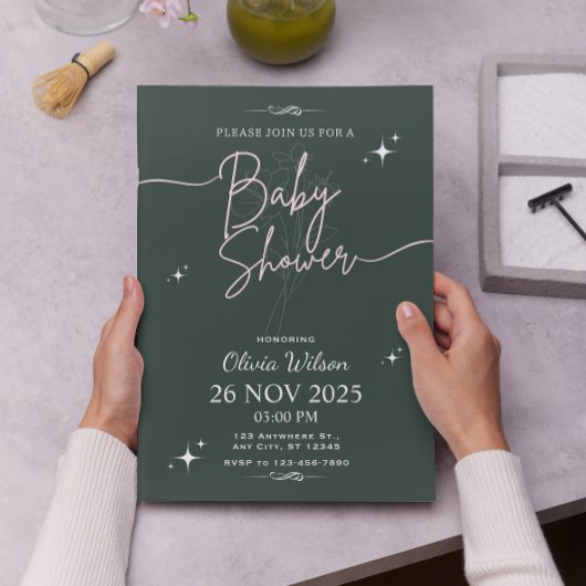 Elegant Minimal Sage Green Baby shower Kaart