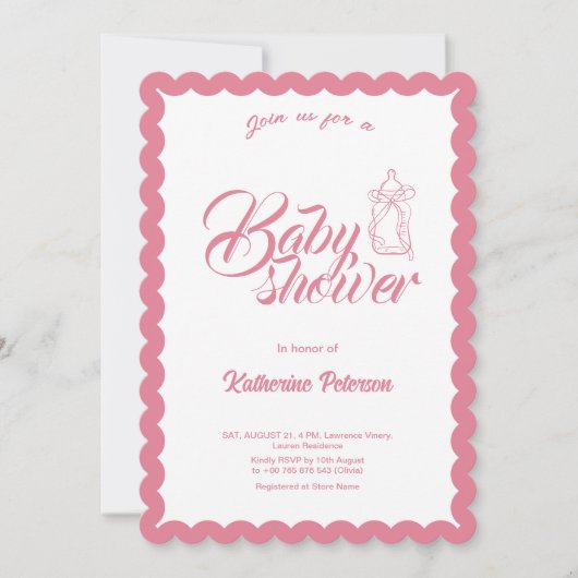 Elegant Minimal Scalloped Baby Shower Invitation Kaart (Voorkant)