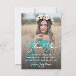 Elegant minimal script baby shower vervaagde foto bedankkaart