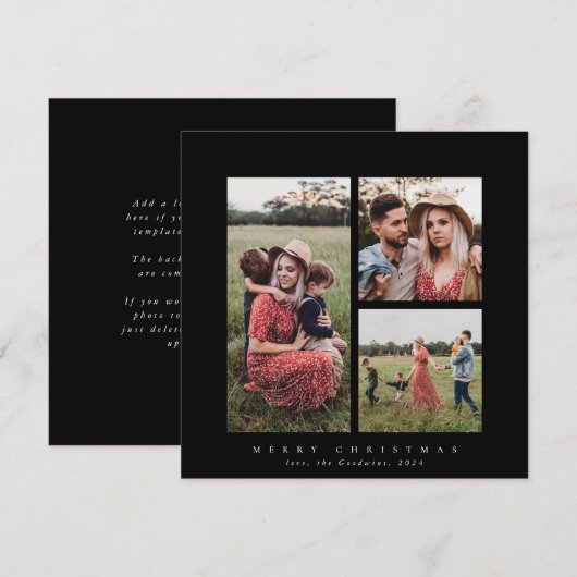 Elegant Minimal Square Triple Photo Holiday Card Feestdagenkaart (Voorkant / Achterkant)