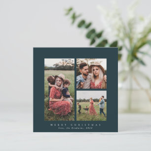 Elegant Minimal Square Triple Photo Holiday Card Feestdagenkaart