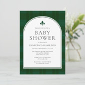 Elegant Minimal Tartan Green Boy Baby shower Kaart (Staand voorkant)