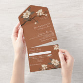 Elegant Minimal Terracotta Magnolia Wedding All In One Uitnodiging (Afscheurbaar)