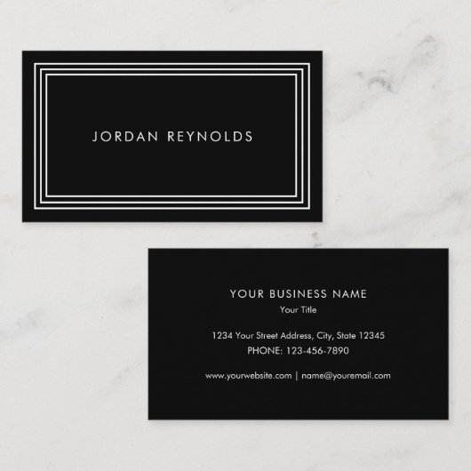 Elegant Minimal Triple Lijst Zwart Visitekaartje (Voorkant / Achterkant)