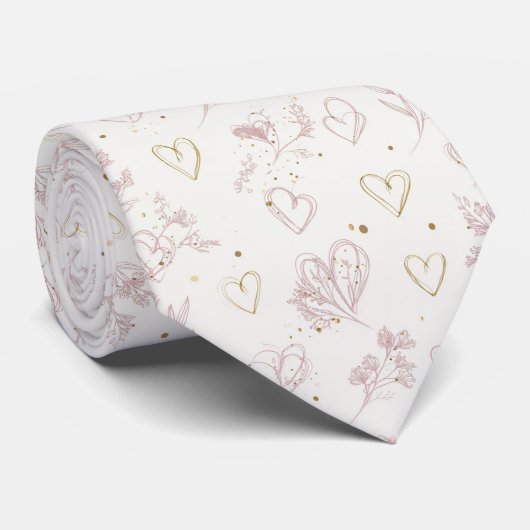 Elegant Minimal Valentine Hearts Seamless Pattern  Stropdas (Opgerold)