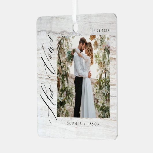 Elegant Minimal Wedding His Vows Couples Photos Metalen Ornament (Voorkant links)