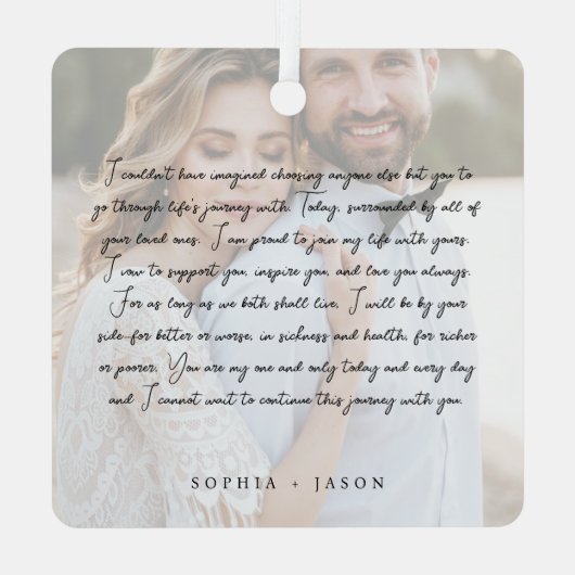 Elegant Minimal Wedding His Vows Couples Photos Metalen Ornament (Achterkant)