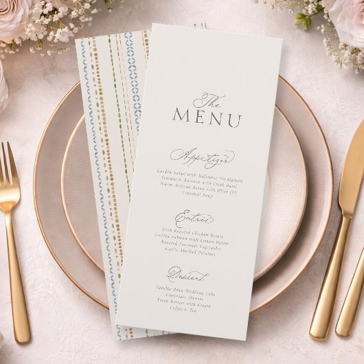 Elegant Minimal Wedding Menu Card with Pattern Kaart
