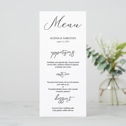 Elegant Minimal Wedding Menu Kaarten (Staand voorkant)