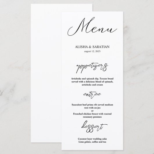 Elegant Minimal Wedding Menu Kaarten (Voorkant / Achterkant)