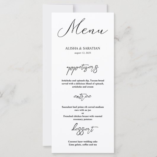 Elegant Minimal Wedding Menu Kaarten (Voorkant)