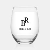 Elegant Minimal Wedding Monogram Stemless Wine Gla Wijnglas Zonder Voet (Voorkant)
