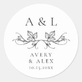 Elegant Minimal White Black Monogram Wedding Crest Ronde Sticker (Voorkant)