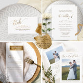 Elegant Minimal White en Gold Wedding Tijdschema Informatiekaartje