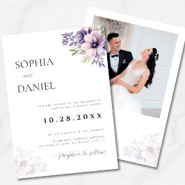 Elegant Minimal White Floral Wedding Invitation  Kaart