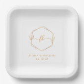 Elegant Minimal White Gold Monogrammed Wedding Papieren Bordje (Voorkant)