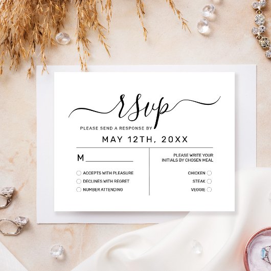 Elegant Minimal White Monogram Wedding RSVP