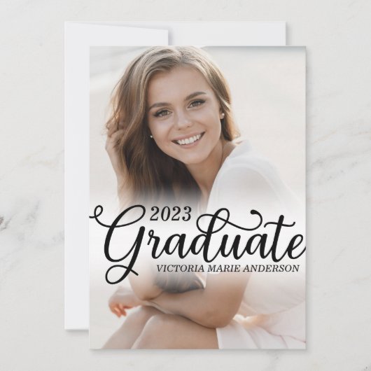 Elegant Minimal White Photo Typography Afstuderen Aankondiging (Voorkant)