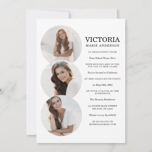 Elegant Minimal White Photo Typography Afstuderen Kaart (Achterkant)