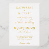 Elegant Minimal White Wedding Gold Folie Uitnodiging (Voorkant)