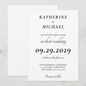 Elegant Minimal White Wedding Invitations Kaart (Voorkant / Achterkant)