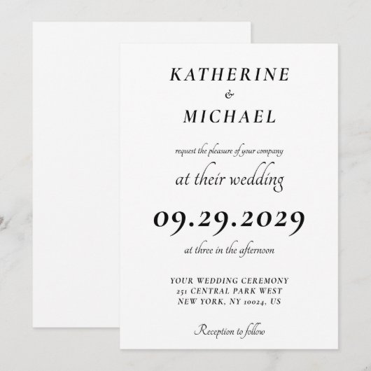 Elegant Minimal White Wedding Invitations Kaart (Voorkant / Achterkant)