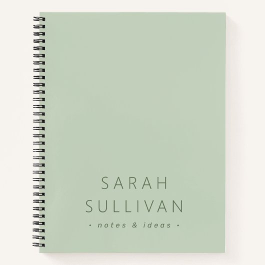 Elegant minimale aangepaste naam tekstlicht groen notitieboek (Voorkant)
