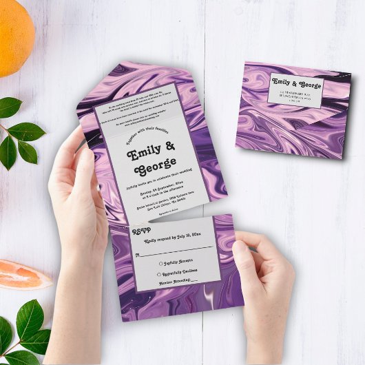 Elegant Minimale Abstracte Paint Blue Galaxy Weddi All In One Uitnodiging