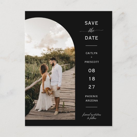 Elegant Minimale Arch Photo QR Code Save the Date Briefkaart (Voorkant)