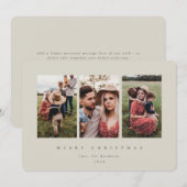 Elegant Minimale beige Lijst Triple Foto Feestdagenkaart (Voorkant / Achterkant)