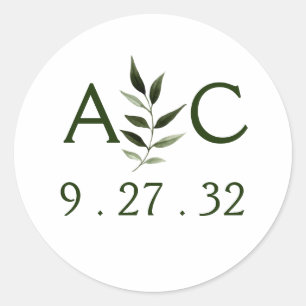 Elegant Minimale bladeren Lijst Groene Olijfolie I Ronde Sticker