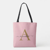 Elegant Minimale Blush Pink Gold Monogram Naam Tote Bag (Achterkant)